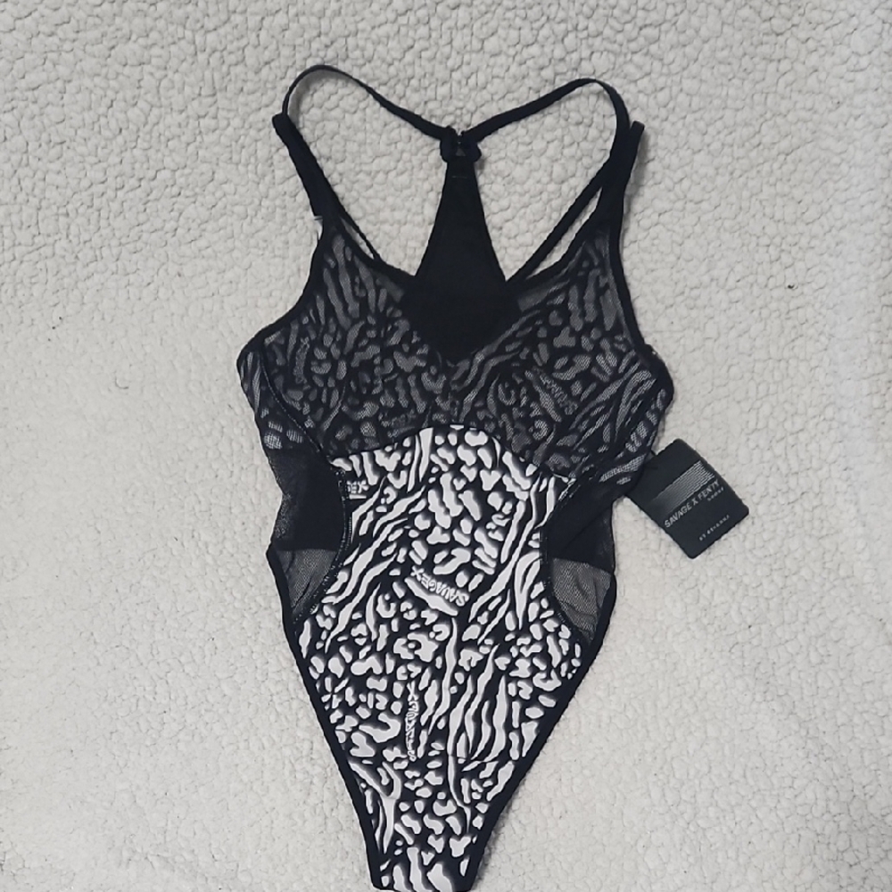 Savage X Fenty Black and White Lace Bodysuit